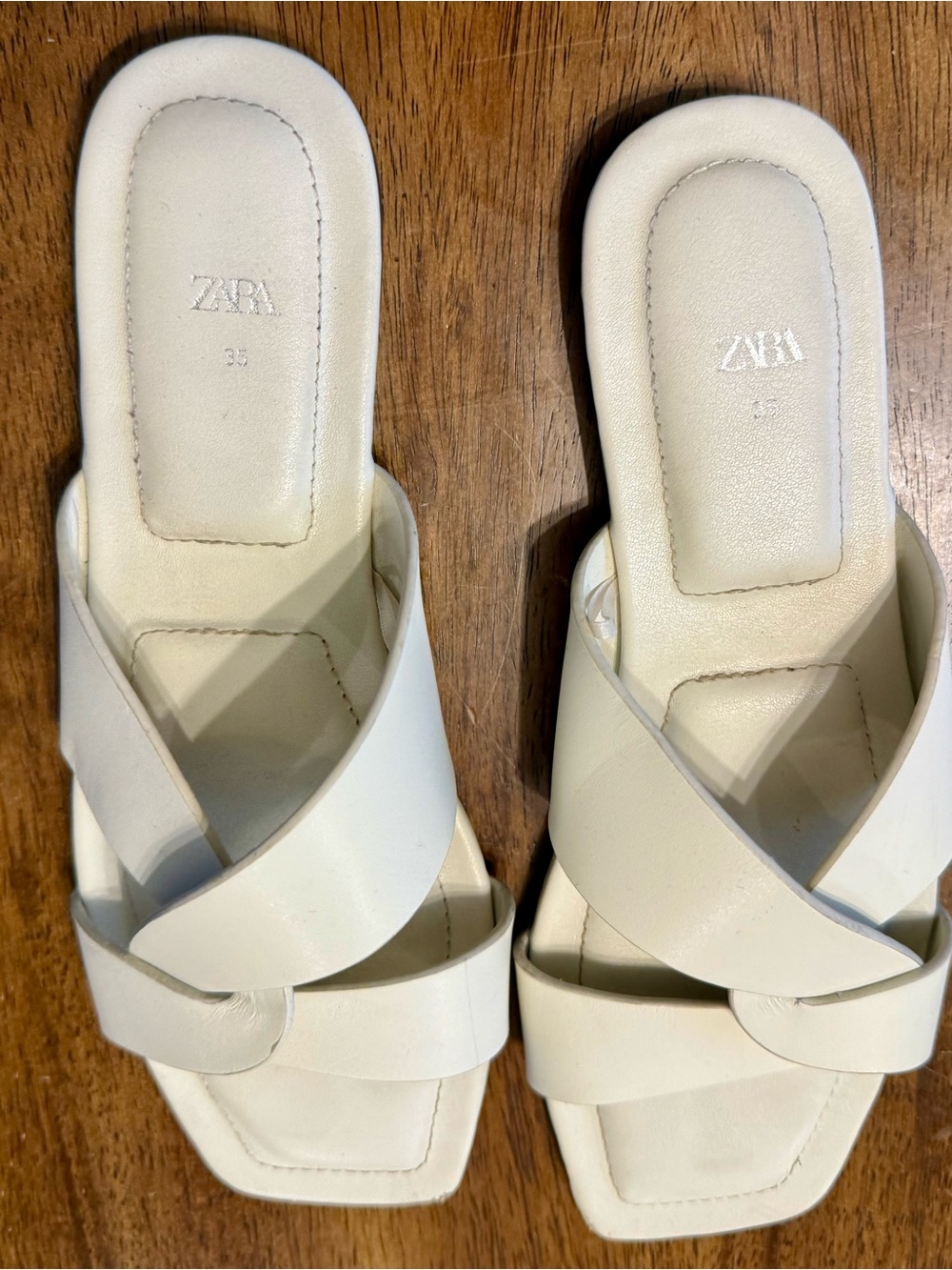 Zara Off-White Cross Strap Leather Slide Mules - Size US 5
